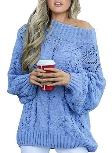 Aleumdr Pullover & Strickmode Aleumdr Strickpullover Damen Oversize Pullover Grobstrick Winterpullover Strickpulli Sweater lässig Outwear Casual elegant einfarbig S-XXL