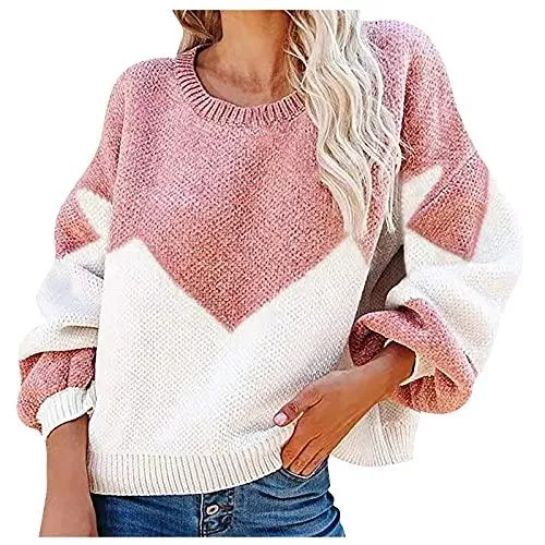 pour Pullover & Strickmode pour Damen Boho Pullover &amp; Strickjacken für Damen Casual Loser Pullover Farbblockierender Große Yards Rundhalspullover Patchwork-Pullover