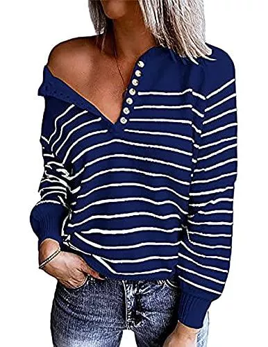MAYFASEY Pullover & Strickmode MAYFASEY Damen Langarm V-Ausschnitt Knopf Strick Herbst Pullover Pullover Lässige Jumper Oberteile