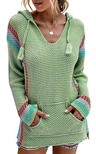 Spec4Y Kapuzenpullover Spec4Y Hoodie Damen Langarm V-Ausschnitt Kordelzug Kapuzenpullover Gestreift Farbblock Lässige Pullover Sweatshirts mit Taschen