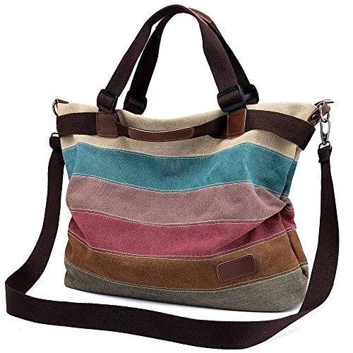 Rektech Bereal Taschen & Rucksäcke Damen Handtasche Canvas, Mädchen Lässige Umhängetasche Schultertasche Leinwand Hobo Shopper BagTasche Henkeltasche Mehrfarbig, Große Größe 44x34x13CM