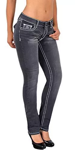ESRA Jeans ESRA Damen Jeans Hose Straight Leg Damen Jeanshose Dicke Naht viele Farben bis Übergröße J540