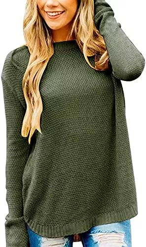 Maavoki Pullover & Strickmode Maavoki Pullover Damen Langarm Casual Fit Warme Strickpullover Pullover Winter Tops Lässig Rundhals Einfarbig Strickpulli