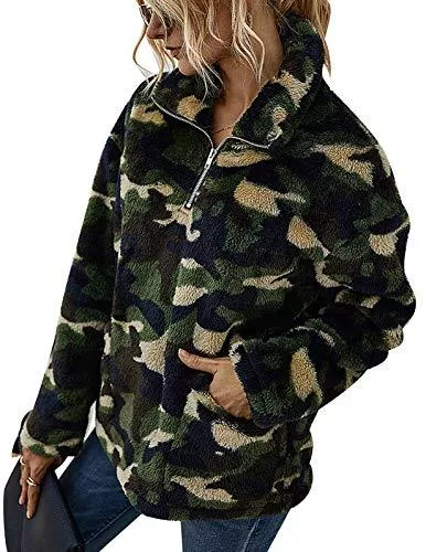 Nilimoph Strickjacken Nilimoph Pullover Damen Flauschig Pulli Fleece Weich Herbst Winter Warm Kapuzenpullover Jacke Casual Sweatshirt mit Seitentasche Zip Langarm Oberteile