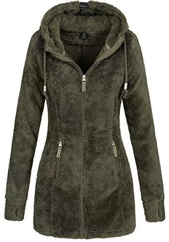 Sublevel Mäntel Sublevel Damen Teddyfleece-Jacke Mantel LSL-357 mit Kapuze