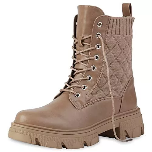 VAN HILL Stiefel VAN HILL Damen Stiefeletten Plateau Boots Leicht Gefüttert mit Blockabsatz Profilsohle Schnallen