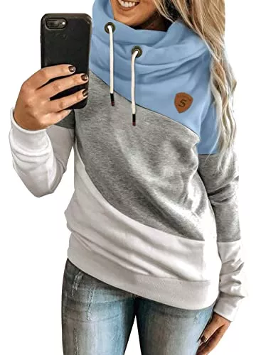 Dokotoo Kapuzenpullover Dokotoo Damen Kapuzenpullover Stehkragen Hoodie Pullover Farbblock Sweatshirt Langarmshirt Oberteile für Herbst Winter S-2XL