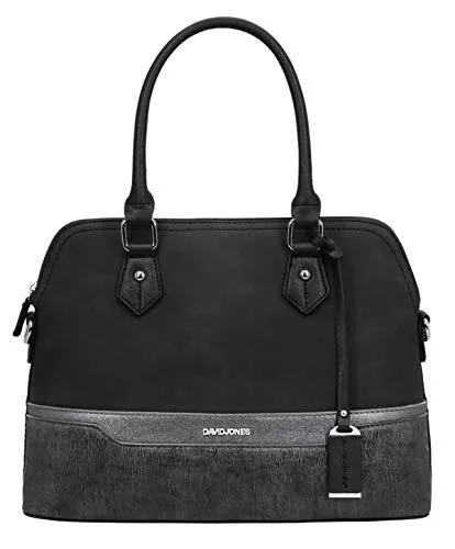 David Jones Taschen & Rucksäcke David Jones - Damen Elegante Handtasche - Bugatti Bowling Stil Tote Henkeltasche - Frauen Top Griff Tasche PU Leder - Mehfarbig Gestreift Schultertasche - Shopper Umhängetasche Stilvoll - Schwarz