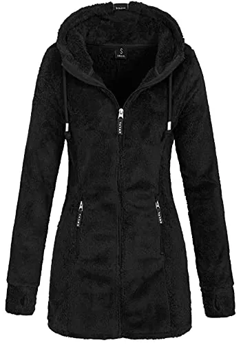 Sublevel Mäntel Sublevel Damen Teddyfleece-Jacke Mantel LSL-357 mit Kapuze