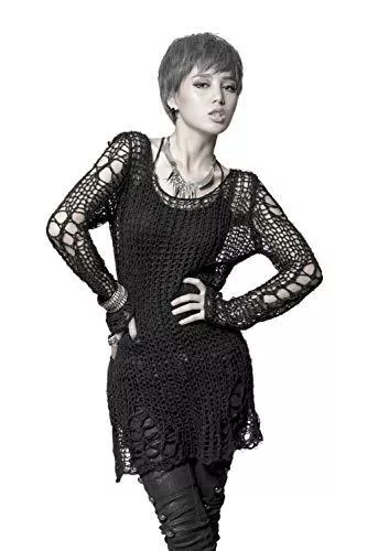 Punk Rave Pullover & Strickmode Punk Rave Women's Gothic Knitted Broken Pullover Hollow-Out Long Sleeve Sweater Tops