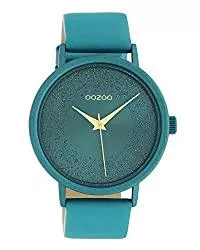 Oozoo Uhren Oozoo Damenuhr mit Glitzereffekt und Lederband 42 MM Viridiangrün C10581
