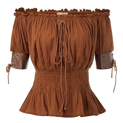 Belle Poque Blusen & Tuniken Belle Poque Damen Boho Tops Steampunk Victorian Halbe Ärmel Schulterfrei Tops