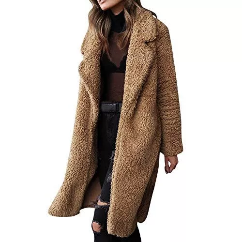 Fannyfuny Damen Mantel Strickjacken Fannyfuny Damen Winter Warme Übergangs-Mantel Plüschmantel Frauen Casual Bequem Lang Strickjacke Cardigan Trenchcoat Outwear Langarm Windbreaker Strickpullover Coat Armee-grüner Grauer Kaffee S-3XL
