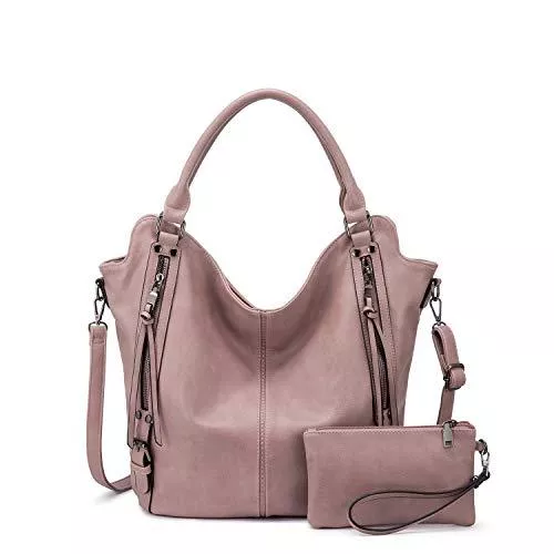 Realer Taschen & Rucksäcke Realer Damen Handtaschen Groß Shopper Lederhandtasche Schultertasche Umhängetasche Geldbörse Hobo Damen Taschen Set für Büro Schule Einkauf Reise 2pcs Rosa