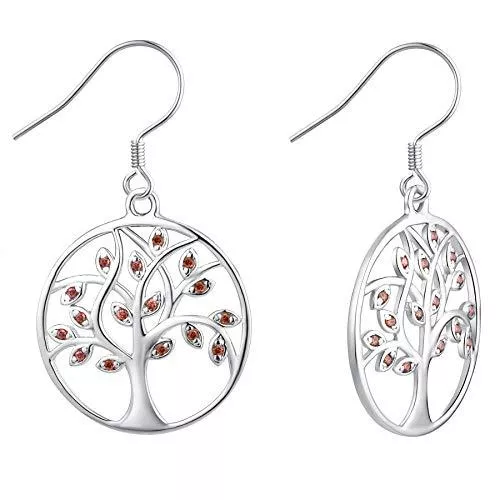 YL Schmuck YL Lebensbaum Ohrringe 925 Sterling Silber simuliert Smaragd/3A Zirkonia Stammbaum baumeln Ohrringe