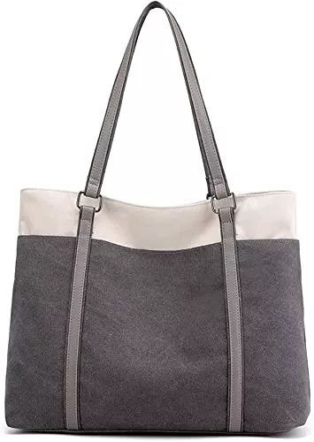 JANSBEN Taschen & Rucksäcke JANSBEN Damen Handtasche Schultertasche Canvas Casual Groß Tasche Shopper Elegant für Büro Schule Arbeit (Grau)