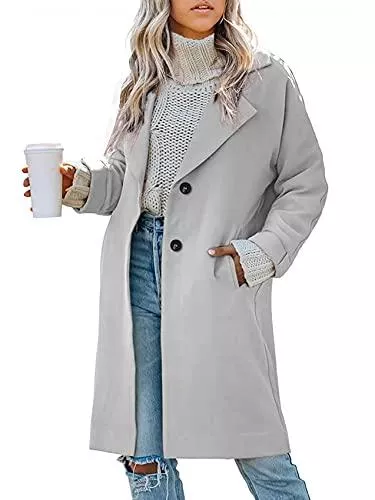 FUERI Mäntel FUERI Mantel Damen Lang Wintermantel Elegant Wollmantel Einreiher Kurzmantel Jacke