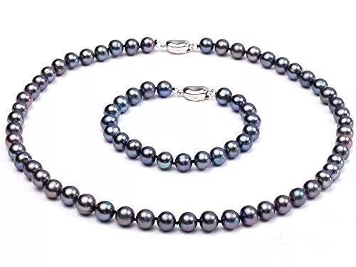JYX Pearl Schmuck jyx rund schwarz 9-10 mm Süßwasser-Zuchtperle Halskette Schmuck Set