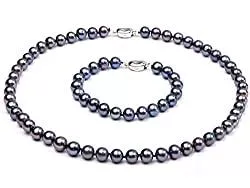 JYX Pearl Schmuck jyx rund schwarz 9-10 mm Süßwasser-Zuchtperle Halskette Schmuck Set