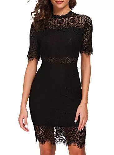 Zalalus Cocktail Zalalus Damen Elegant High Neck Kurzarm Spitze Cocktail Party Kleid