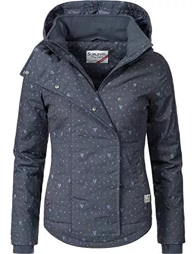Sublevel Jacken Sublevel Damen Winterjacke mit Kapuze | Gemusterte Jacke im Sportlichen Look in Rot, Blau, Weiß &amp; Schwarz