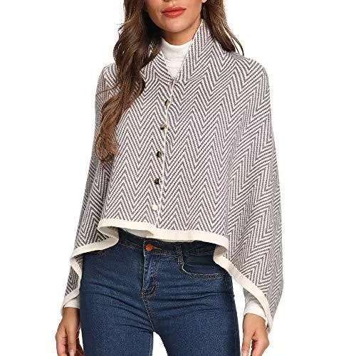 CARCOS Pullover & Strickmode CARCOS Damen Poncho Schal mit Knöpfen Fransen Cape Decke Kaschmir-Mischung Weich Warm Multifunktion für Frühling Herbst Winter
