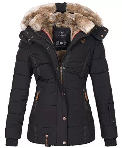 MARIKOO Jacken MARIKOO warme Damen Winter Jacke Winterjacke Steppjacke gefüttert Kunstfell B658