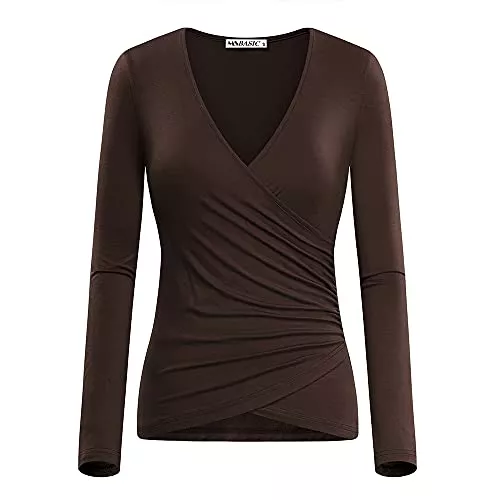 MSBASIC Langarmshirts MSBASIC Damen Langarmshirt Tiefe V Ausschnitt Kreuz Wickeln Ärmellos Kurzärm Langärm Tops