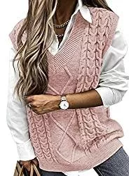 Aleumdr Pullover & Strickmode Aleumdr Damen Weste Strick Pullunder Strickweste Damen V-Ausschnitt Pullover Damen Pullunder Strick Weste ärmellos Oversize Strickpullover Frühling Herbst Winter warm