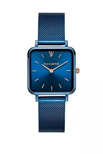 PAUL VALENTINE Uhren PAUL VALENTINE ® Damenuhr Glossyedge Uhr aus Edelstahl mit Mesh Armband Edle Damen Uhr mit japanischem Quarzwerk - Spritzwassergeschützt - Armbanduhr für Damen