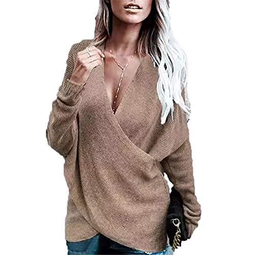 ZFQQ Pullover & Strickmode ZFQQ Herbst/Winter Damen Einfarbiger Kreuz Loser Strickpullover