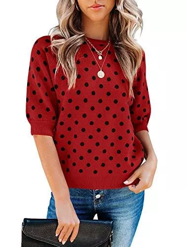 Romancan Pullover & Strickmode Damen Polka Dot Pullover Halber Ärmel Sommer Strick T-Shirt Rundhals Top Elegant Oberteile