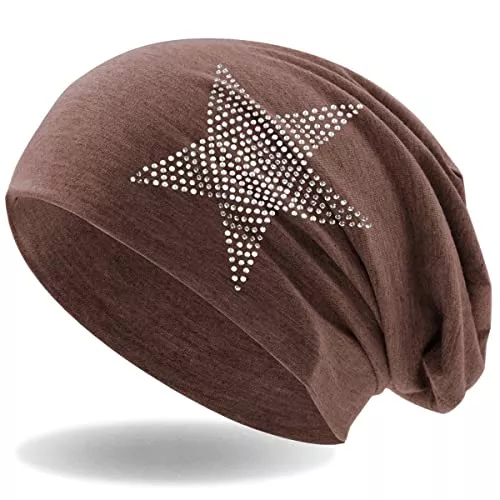 Hatstar Hüte & Mützen Hatstar Strass Stern Damen Beanie Mütze | elastisches Slouch Long Beanie | Mädchen Mütze | mit edler Strass Applikation | leicht und weich