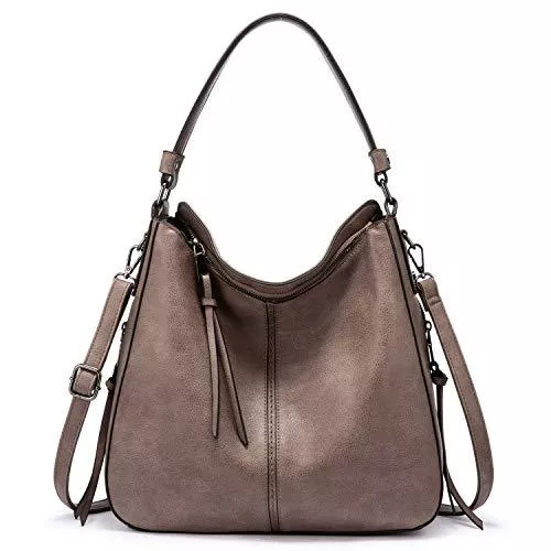 Realer Taschen & Rucksäcke Realer Handtasche Damen Shopper Tasche Tote Leder Umhängetasche Groß Schultertasche Frau Elegant Henkeltasche mit Quasten Abnehmbar Schulterriemen Grau Braun