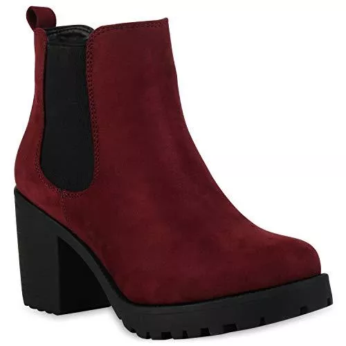 stiefelparadies Stiefel stiefelparadies Damen Stiefeletten Chelsea Boots mit Blockabsatz Profilsohle Plateau Vorne Flandell