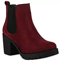 stiefelparadies Stiefel stiefelparadies Damen Stiefeletten Chelsea Boots mit Blockabsatz Profilsohle Plateau Vorne Flandell