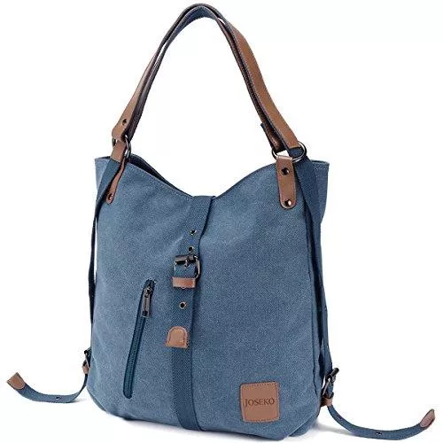 JOSEKO Taschen & Rucksäcke JOSEKO Canvas Tasche Handtasche, Damen Schultertasche Rucksack Groß Vintage Umhängentasche Shopper für Alltag Büro Schule Ausflug Einkauf(Blau)