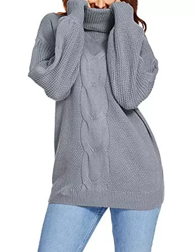 Beyove Pullover & Strickmode Damen Pullover Oversize Strickpullover Langarmshirts Casual Sweatshirt Loose Tops Oberteil Rollkragen Damen Sweater Pulli Winter