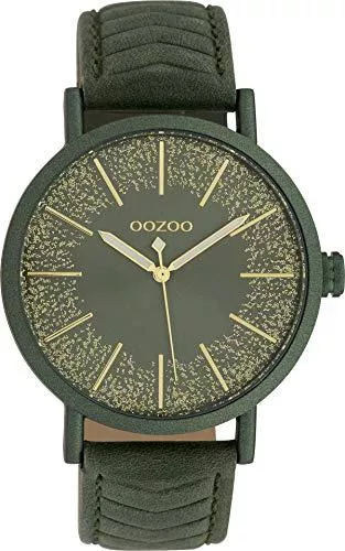 Oozoo Uhren Oozoo Damenuhr mit Glitzer Zifferblatt und Struktur Lederband 42 MM Dunkelgrün/Dunkelgrün/Dunkelgrün C10148