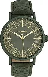 Oozoo Uhren Oozoo Damenuhr mit Glitzer Zifferblatt und Struktur Lederband 42 MM Dunkelgrün/Dunkelgrün/Dunkelgrün C10148