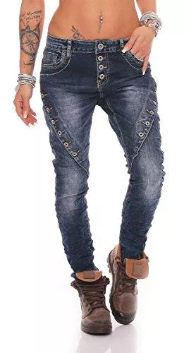 Fashion4Young Jeans Fashion4Young Damen Jeans Röhrenjeans Haremshose Hüftjeans Baggy Haremsjeans Boyfriend