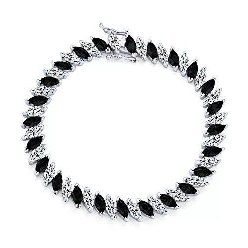 Bling Jewelry Schmuck Bling Jewelry Braut abwechselnd klar blau schwarz Hochzeit Marquise geschnitten Kubische Zirkonia AAA CZ Tennis Armband für Frauen Silber vergoldet