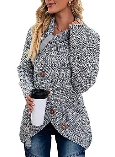 Nilimoph Pullover & Strickmode Nilimoph Pullover Damen Winterpullis Warm Asymmetrische Rollkragenpullover Strickpullover Wrap Gestrickt Casual Langarmshirts Oberteile