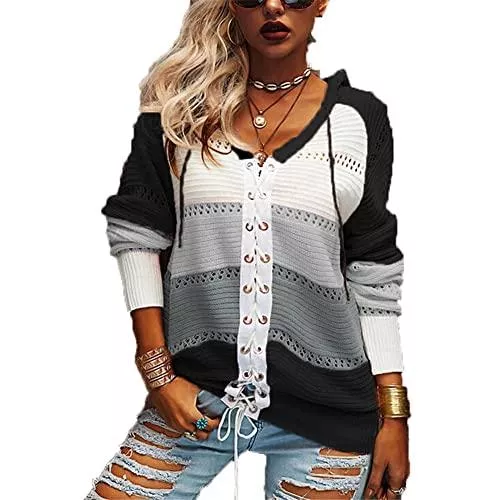 ZFQQ Pullover & Strickmode ZFQQ Herbst und Winter Damen Kontrastfarbe Nähte Langarm Lässige Lose Strickpullover Jacke