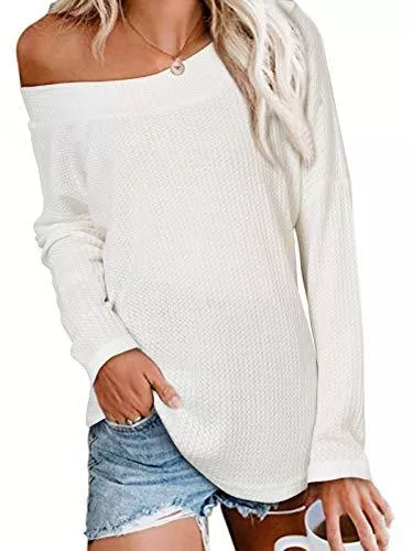 Style Dome Pullover & Strickmode Style Dome Pullover Damen Trägerlose Tunika Dünne Strickpullover Langarm Off Shoulder Oberteile