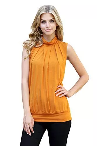 RIAH FASHION Ärmellose Blusen Klassisches Tanktop mit Stehkragen, plissiertes Rollkragen, ärmellos, Dressy Jersey Top mit Bund