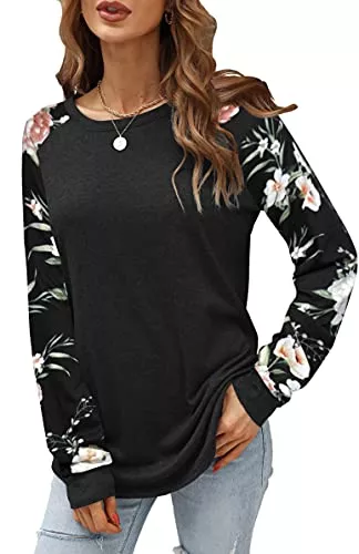 Odosalii Langarmshirts Odosalii Damen Pullover Casual Blumen Langarmshirt Rundkragen Oberteile Elegant Shirt Tunika Bluse Top