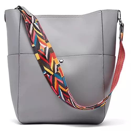 BROMEN Taschen & Rucksäcke BROMEN Handtasche Damen Leder Schultertasche Umhängetasche Groß Shopper Designer Tasche mit 2 Trageriemen Grau