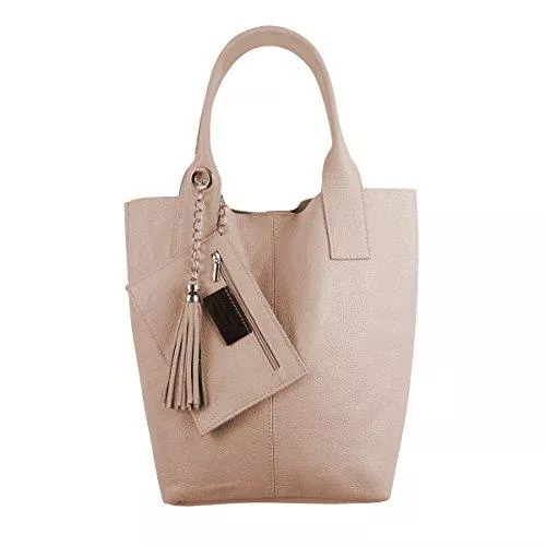 Freyday Taschen & Rucksäcke Freyday Damen Echtleder Shopper mit Schmucktasche in vielen Farben Schultertasche Henkeltasche Handtasche Metallic look S03