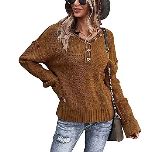 Tonxda Pullover & Strickmode Tonxda Pullover Damen V-Ausschnitt Tasten Oversize Sweatshirt Strickpullover Pulli Oberteile Casual Elegant